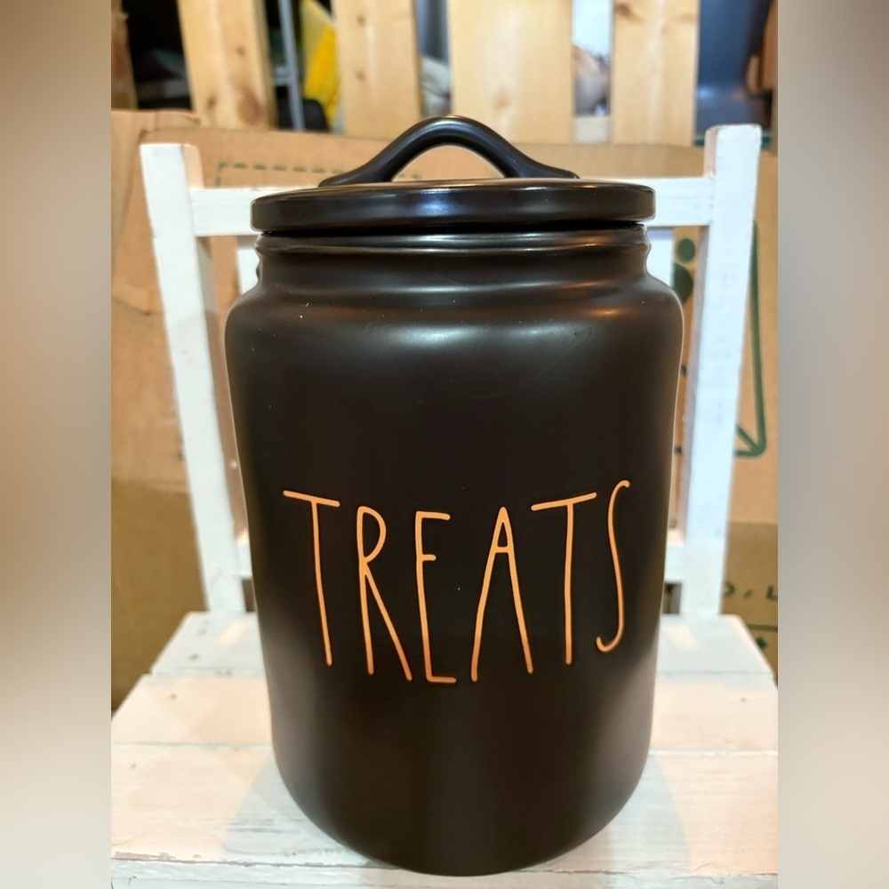 Rae Dunn Black Jar with Orange Lettering